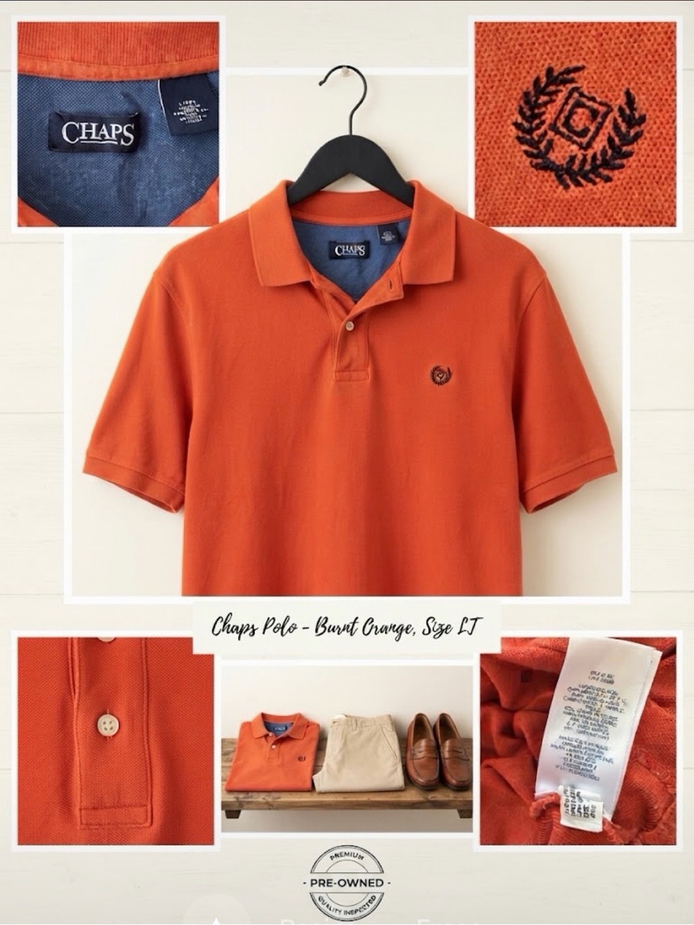 Chaps Orange Polo Shirt - Size LT Mens
